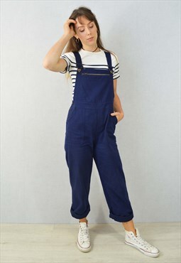 Cotton Dungarees Workwear Navy Blue Full Length