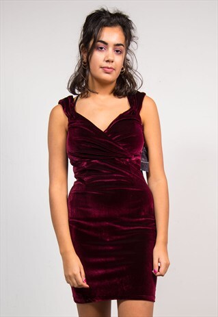 VINTAGE 90'S DARK RED VELVET MINI DRESS