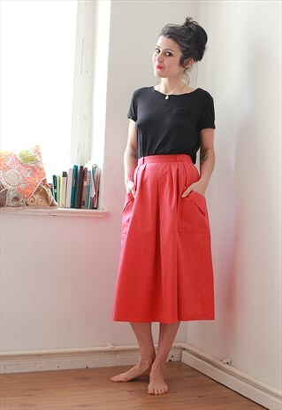VINTAGE C&A YESSICA RED A LINE SKIRT WITH POCKETS