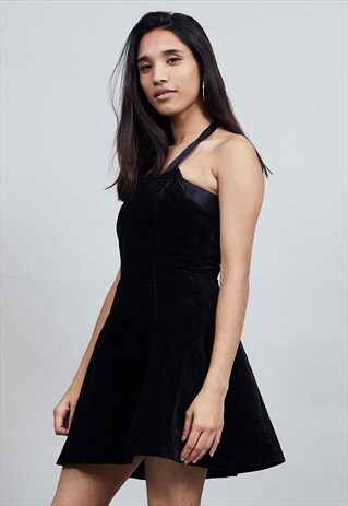 VINTAGE FULLY LINED 1980'S MINI BLACK VELVET TULLE DRESS