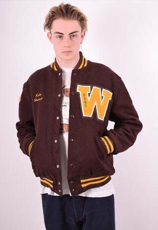 MENS VINTAGE BOMBER JACKET MEDIUM BROWN 90'S