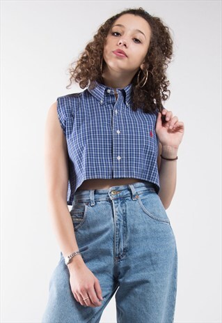 RALPH LAUREN BLUE CHECK CROPPED SHIRT