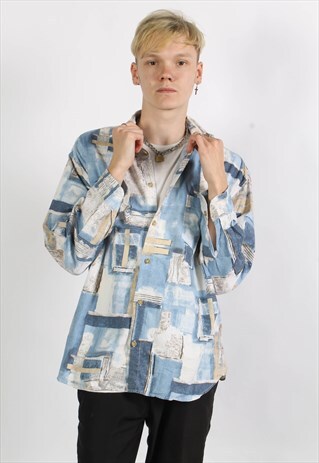 VINTAGE ABSTRACT CRAZY PATTERNED JAZZY SHIRT