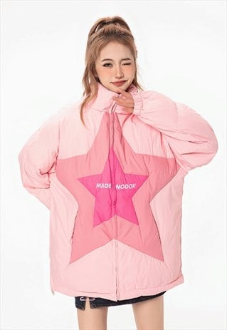 STAR BOMBER JACKET UNUSUAL GRUNGE PUFFER IN PINK