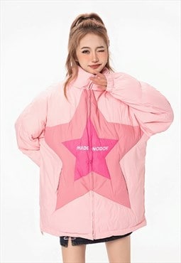 Star bomber jacket unusual grunge puffer in pink