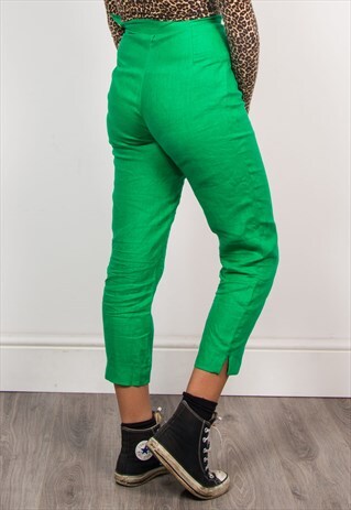 90'S VINTAGE BRIGHT GREEN HIGH WAIST TAPERED TROUSERS