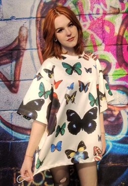 Butterfly print t-shirt handmade edgy fantasy t-shirt white