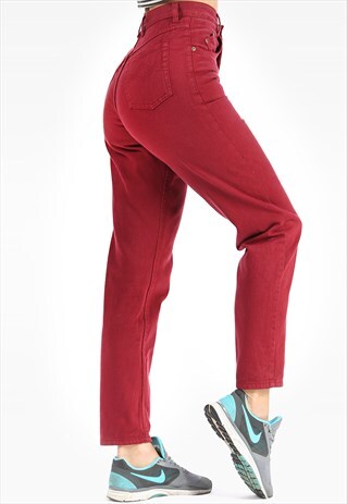 HIGH WAISTED TAPERED JEANS BURGUNDY