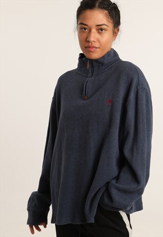 VINTAGE RALPH LAUREN EMBROIDERED LOGO 1/4 ZIP SWEATSHIRT