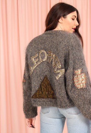VINTAGE 80S WOOL CARDIGAN WITH GOLD DETAILING