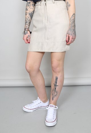 VINTAGE 90'S MOSCHINO BEIGE LINEN PENCIL SKIRT