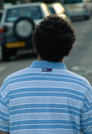 RETRO TOMMY HILFIGER ZIP UP POLO SHIRT, BLUE AND WHITE