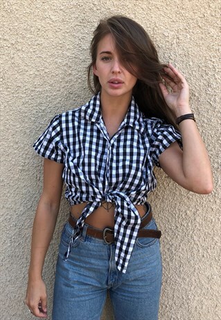 PATTERNED CROPPED TIE-UP RETRO VINTAGE FESTIVAL SHIRT