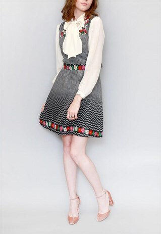 VINTAGE 1960'S MIXED CHECKED & FLORAL COTTON MINI DRESS