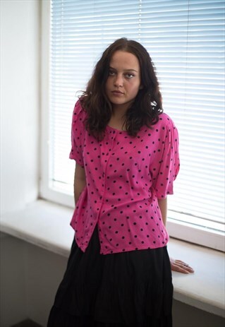 VINTAGE 80'S HOT PINK POLKA DOT SHORT SLEEVED BLOUSE