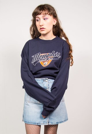 VINTAGE 90'S NAVY BLUE MEMPHIS LONG SLEEVE SWEATSHIRT