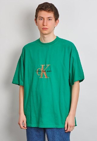 VINTAGE 90'S CALVIN KLEIN LOGO GREEN T-SHIRT