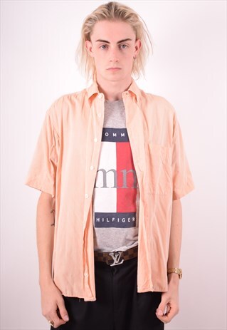 VALENTINO MENS VINTAGE SHIRT LARGE ORANGE 90S