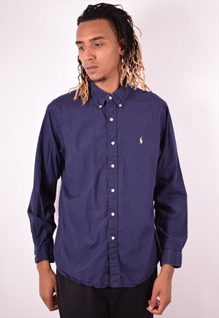 RALPH LAUREN MENS VINTAGE SHIRT XL NAVY BLUE 90S