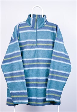 Vintage Fleece Sweatshirt 1/4 Zip Striped Crazy Print XL