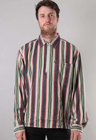 VINTAGE 1/4 ZIP CANDY STRIPE SHIRT LARGE