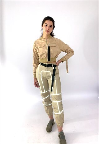 ZIPPED BOMBER JACKET - BEIGE
