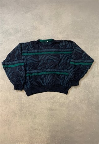 VINTAGE KNITTED JUMPER ABSTRACT PATTERNED GRANDAD SWEATER