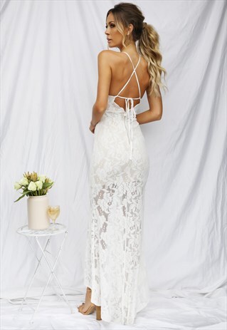 LACE MAXI DRESS WITH CROSS BACK DETAIL