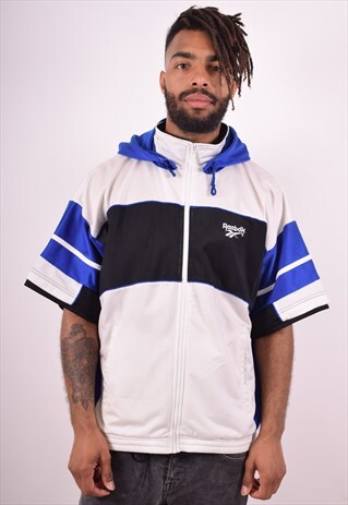 REEBOK MENS VINTAGE HOODIE JACKET LARGE WHITE 90S