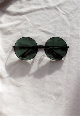 Green Oversized Round Circle Wire Frame Sunglasses