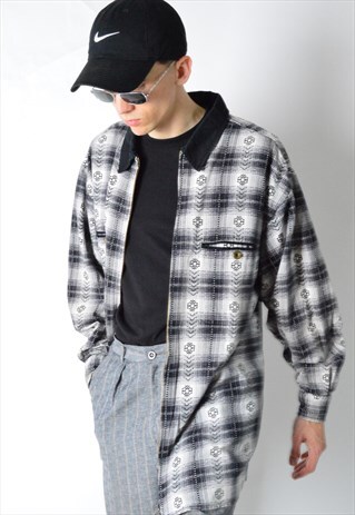 VINTAGE 90S BLACK AND WHITE AZTEC ZIPPER SHIRT
