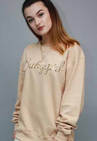 SWEATSHIRT IN NUDE WITH LEOPARD PRINT BABYGIRL SLOGAN