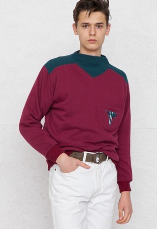 VINTAGE RED GREEN PULLOVER SWEATSHIRT