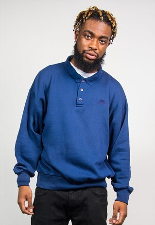 NIKE VINTAGE 90'S BLUE QUARTER BUTTON UP SWEATSHIRT