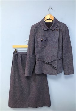 Vintage Mansfield Suit Purple 2 Pcs Jacket Skirt Wool