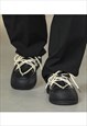 FLAT SOLE SHOES LACE UP SPEED HOOKS BOOTS IN BLACK
