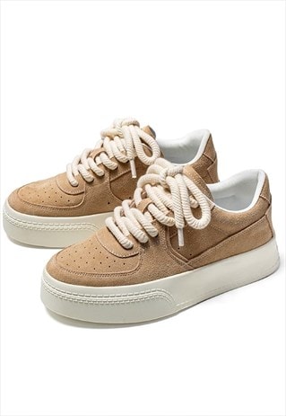 Classic suede sneakers chunky sole skater shoes in cream
