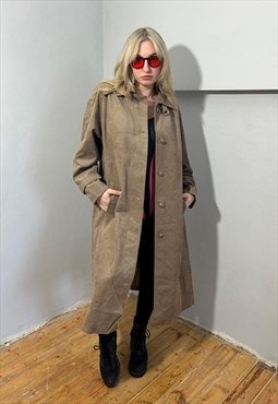 Vintage y2k cool long leather style tailored coat in cream