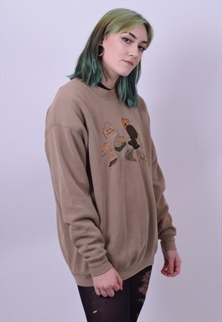 VINTAGE LATE 80'S BROWN GONE FISHING SWEATER SIZE LARGE