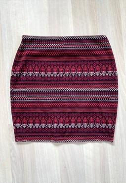 Red Aztec Print Mini Skirt