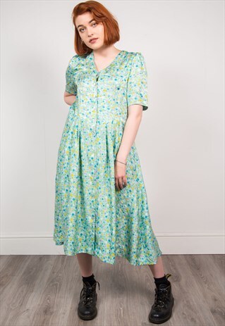 VINTAGE 90'S GREEN FLORAL MIDI DRESS