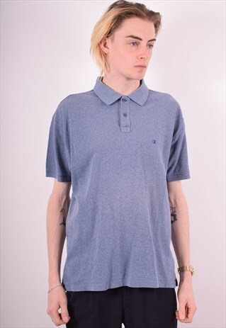 CHAMPION MENS VINTAGE POLO SHIRT LARGE BLUE 90S