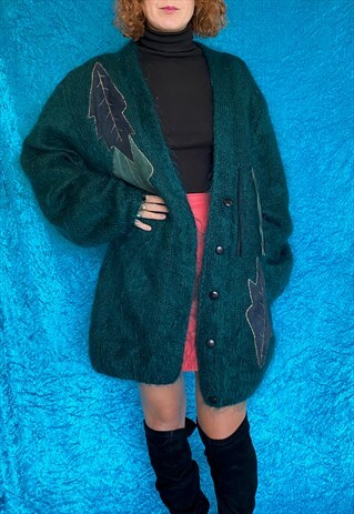 VINTAGE MOHAIR CARDIGAN OR JACKET IN DARK GREEN