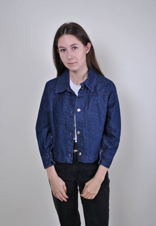 VINTAGE BLUE CROP JEANS JACKET, SIZE XS