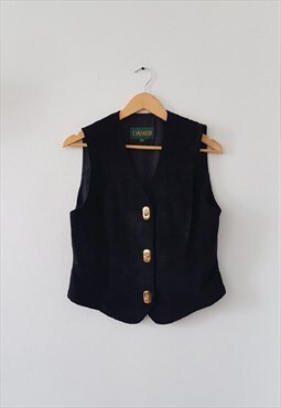90s Black Danier Leather Suede Vest and Skirt Set, Size M