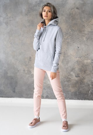 GREY GRAY HOODIE WOMEN'S UNPRINTED COTTON HOODY SWEATSHIRT
