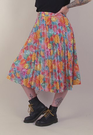 VINTAGE 90'S FLORAL PLEATED MIDI SKIRT /A11049