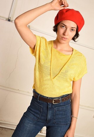 80'S RETRO KNIT PARIS CHIC GILET TOP