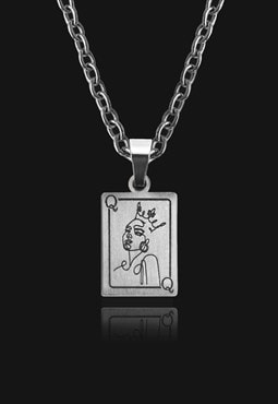 Queen Playing Card Silver Pendant Necklace
