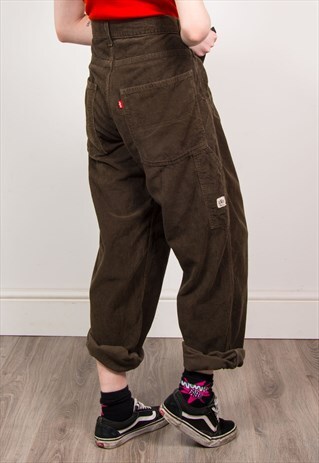 LEVI'S DARK GREEN CORD HIGH WAIST SKATE STYLE TROUSERS